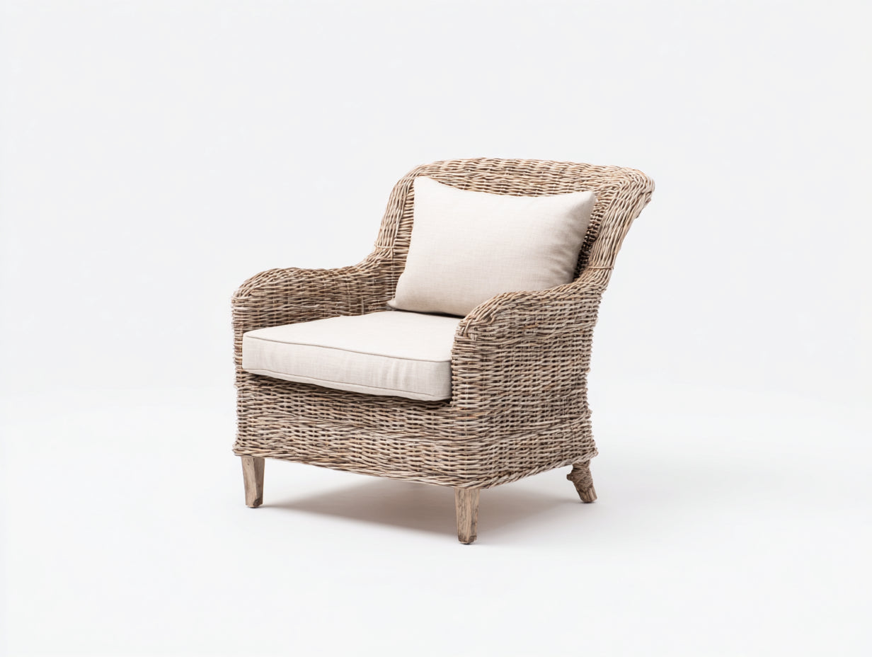 Poltrona da giardino - fibra naturale-tessuto-legno - 83x75x85 cm - beige-naturale - stile mediterraneo