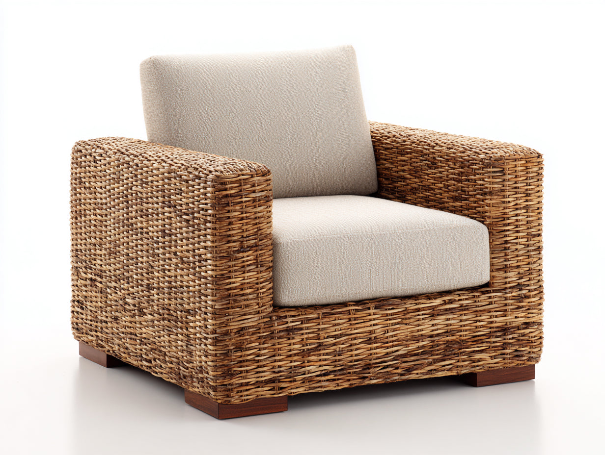 Poltrona da giardino - fibra naturale-tessuto-legno - 98x88x79 cm - beige-naturale - stile mediterraneo