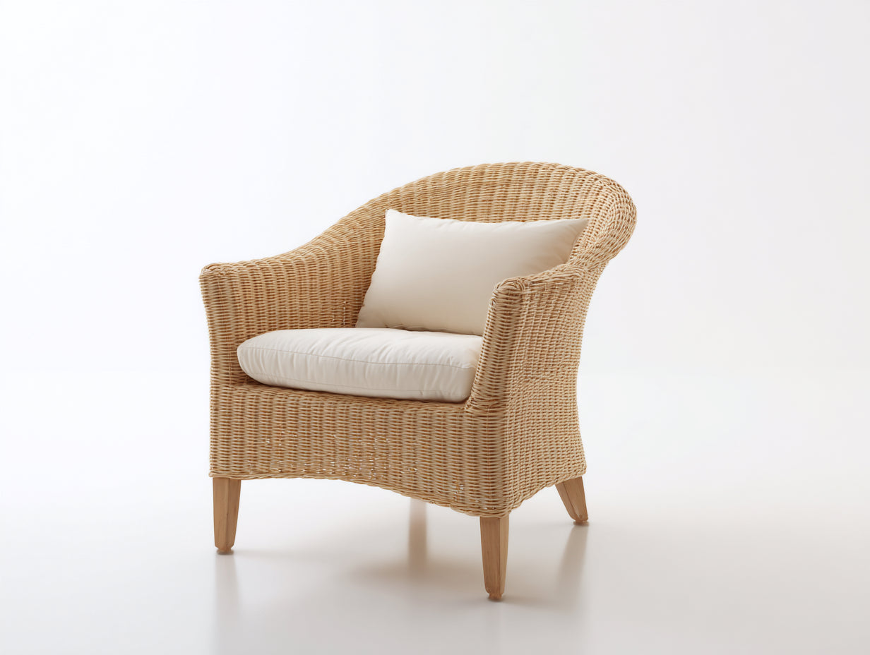 Poltrona da giardino - fibra naturale-tessuto-legno - 84x77x86 cm - beige-naturale - stile mediterraneo