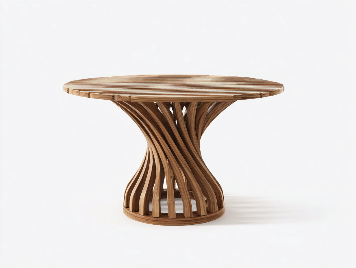 Tavolo da giardino - Legno - 150x150x76 cm - Noce naturale - Stile scultoreo