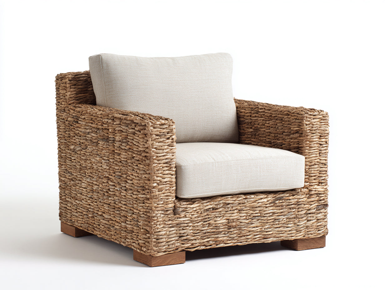 Poltrona da giardino - fibra naturale-tessuto-legno - 96x86x78 cm - beige-naturale - stile mediterraneo