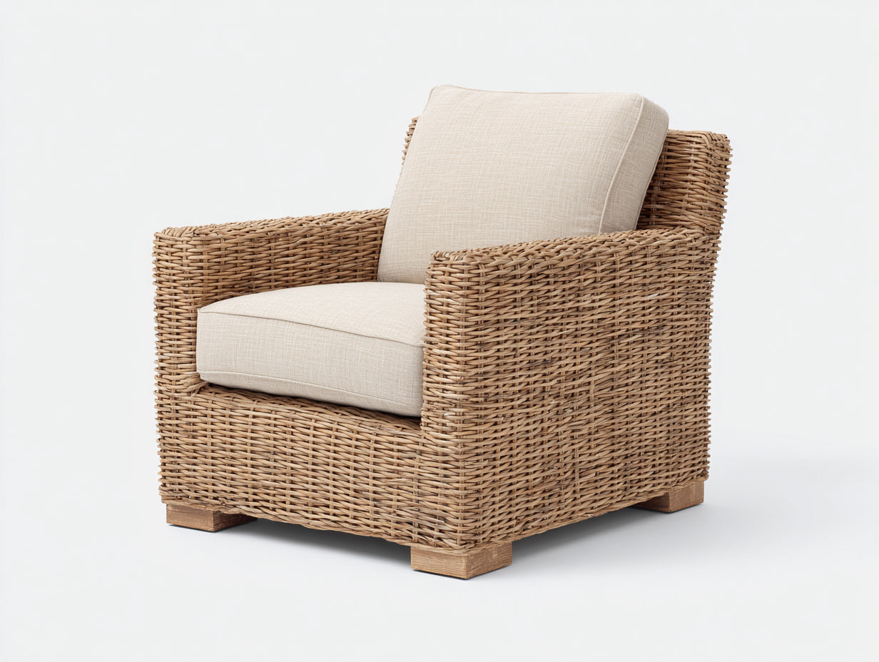 Poltrona da giardino - fibra naturale-tessuto-legno - 96x88x82 cm - beige-naturale - stile mediterraneo