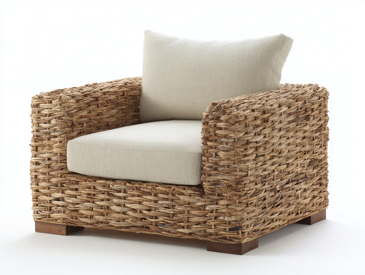 Poltrona da giardino - fibra naturale-tessuto-legno - 92x84x77 cm - beige-naturale - stile mediterraneo