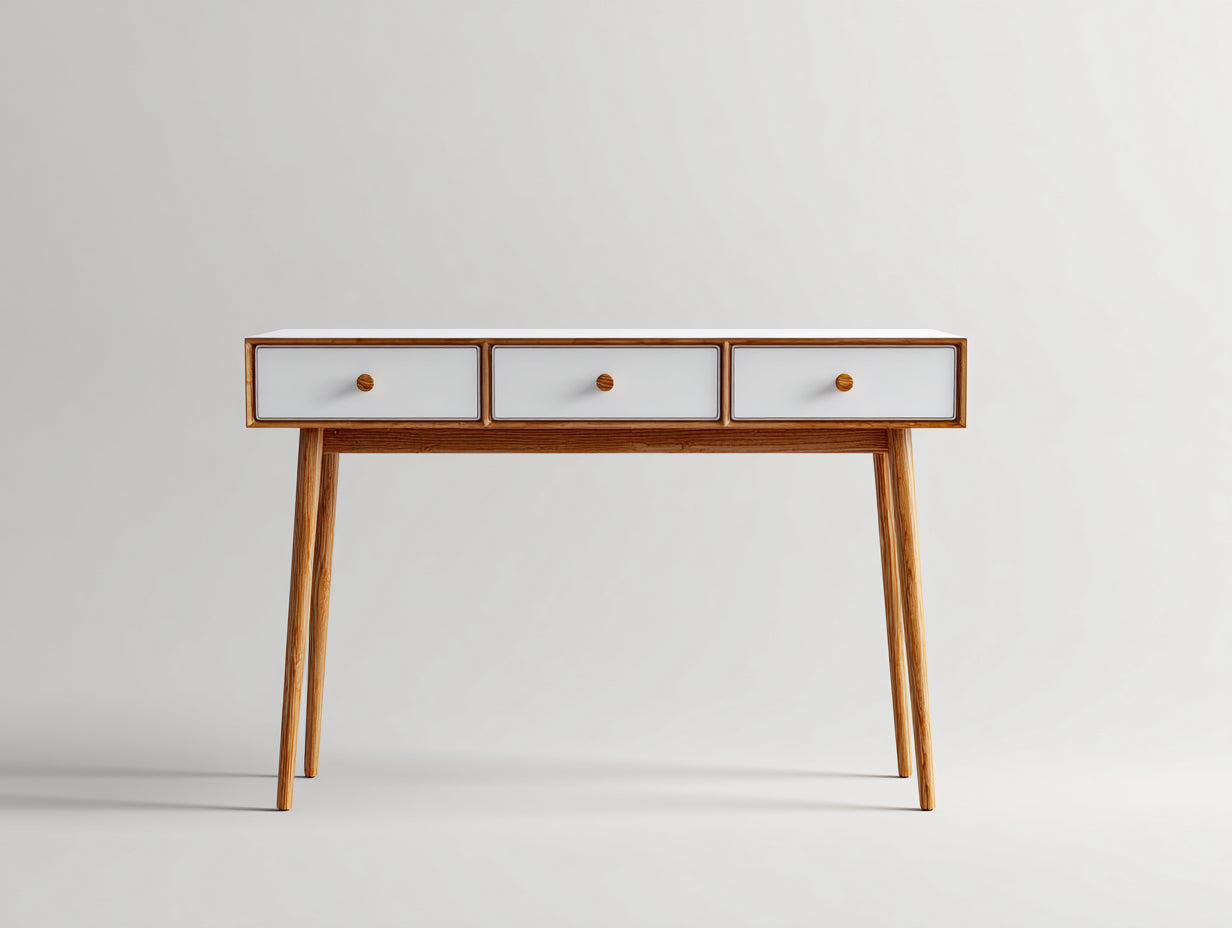 Scrivania-Legno-MDF-112x43x78 cm-Naturale-Bianco-Stile nordico moderno