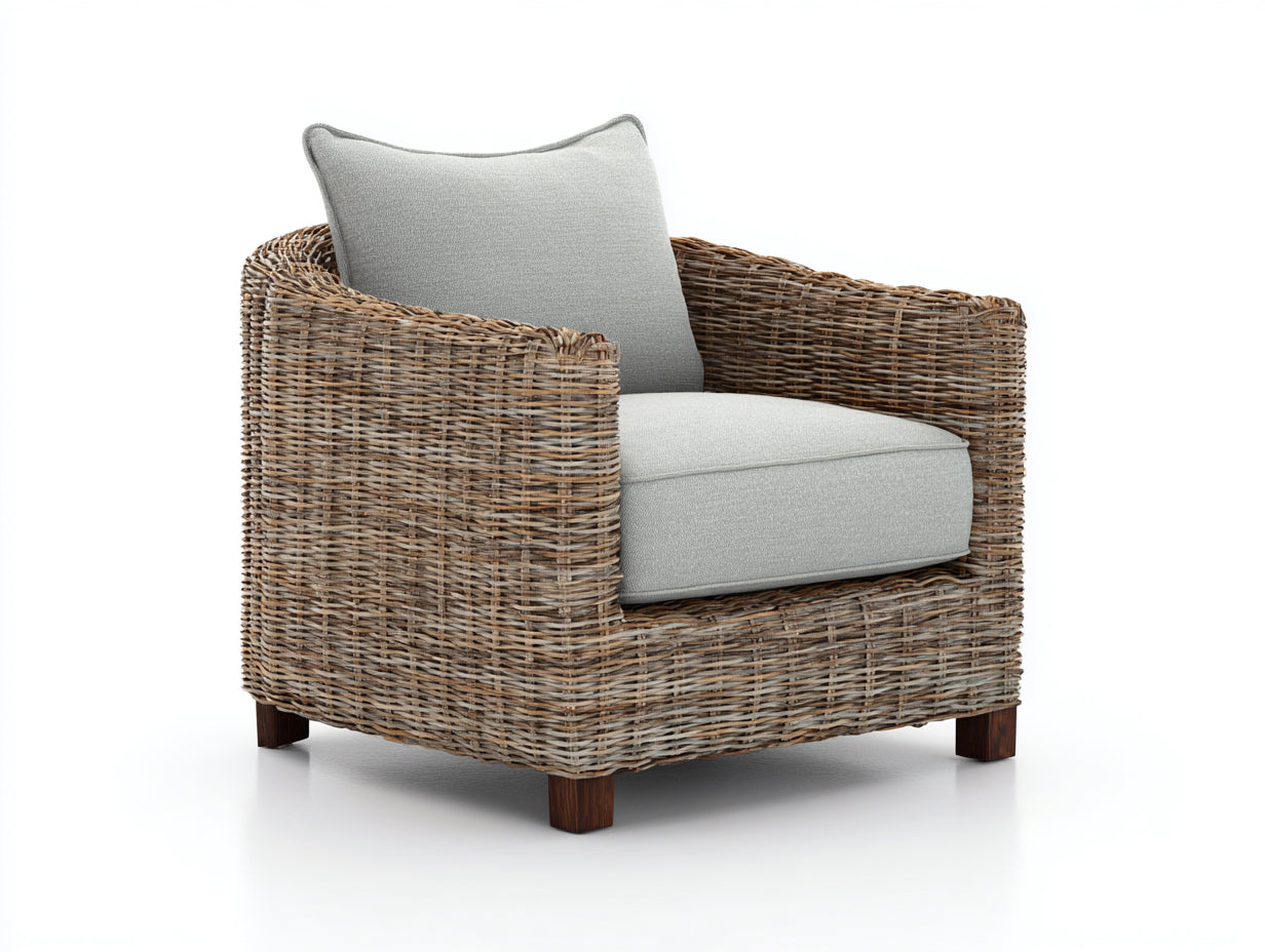 Poltrona da giardino - rattan-tessuto-legno - 88x80x74 cm - naturale-beige - rustico