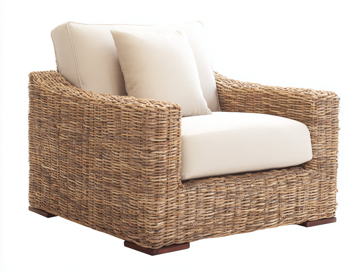 Poltrona da giardino - fibra naturale-tessuto-legno - 112x96x82 cm - beige-naturale - stile mediterraneo