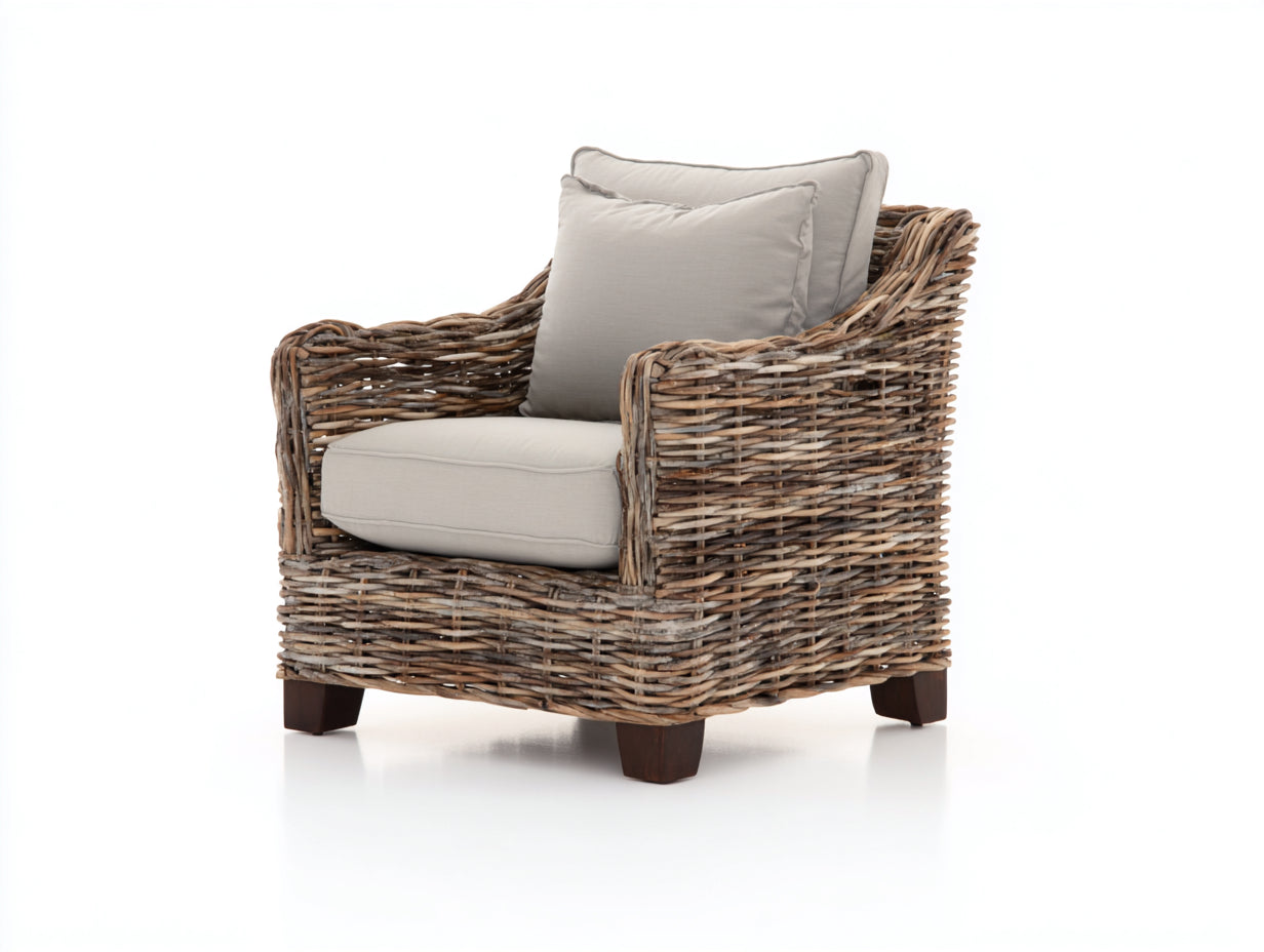 Poltrona da giardino - rattan-tessuto-legno - 84x78x82 cm - naturale-beige - stile mediterraneo
