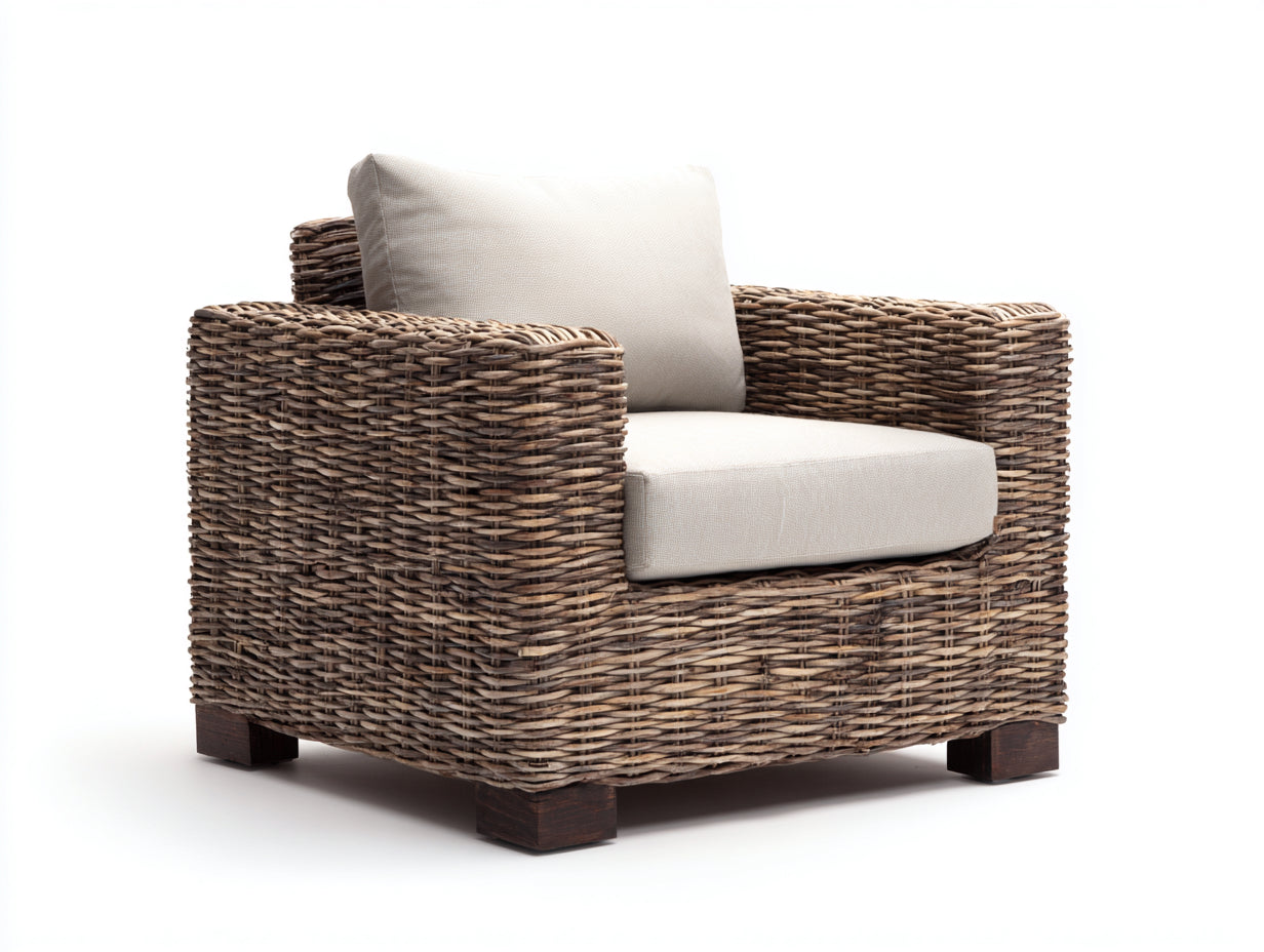 Poltrona da giardino - fibra naturale-tessuto-legno - 92x84x83 cm - beige-naturale - stile mediterraneo