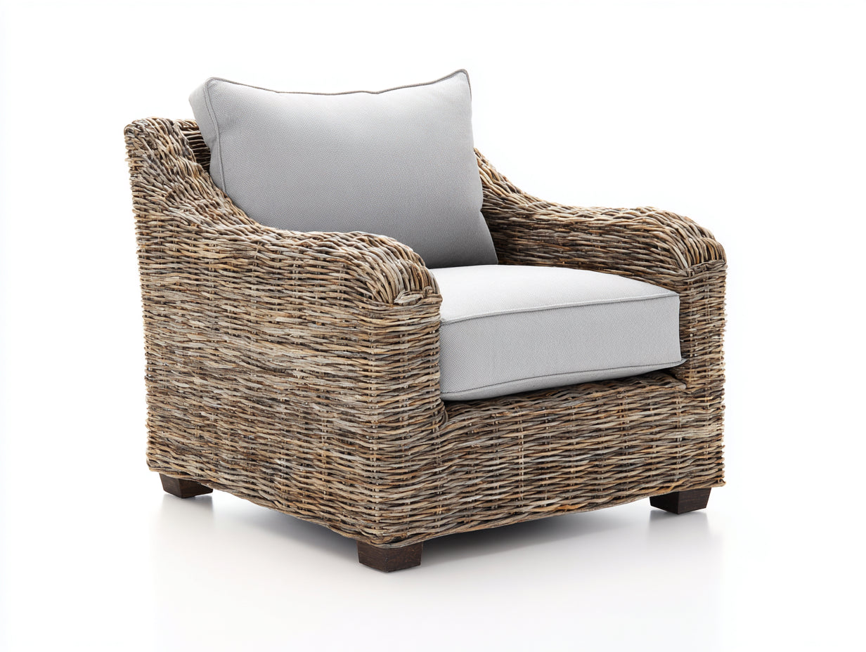 Poltrona da giardino - fibra naturale-tessuto-legno - 94x86x81 cm - grigio-naturale - stile rustico moderno