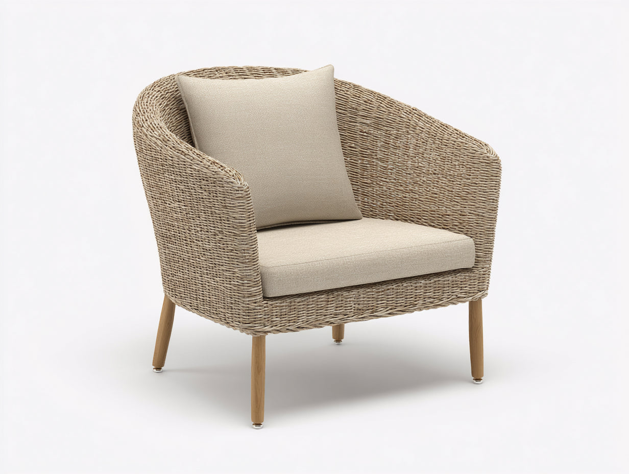 Poltrona da giardino - fibra naturale-tessuto-legno - 84x76x84 cm - beige-naturale - stile mediterraneo