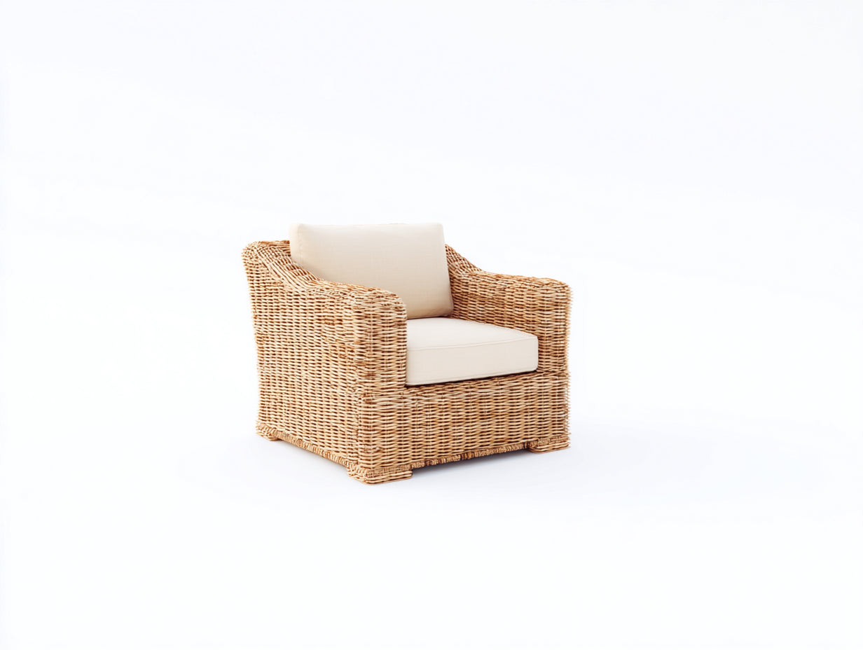 Poltrona da giardino - fibra naturale-tessuto - 90x82x75 cm - beige-naturale - stile mediterraneo