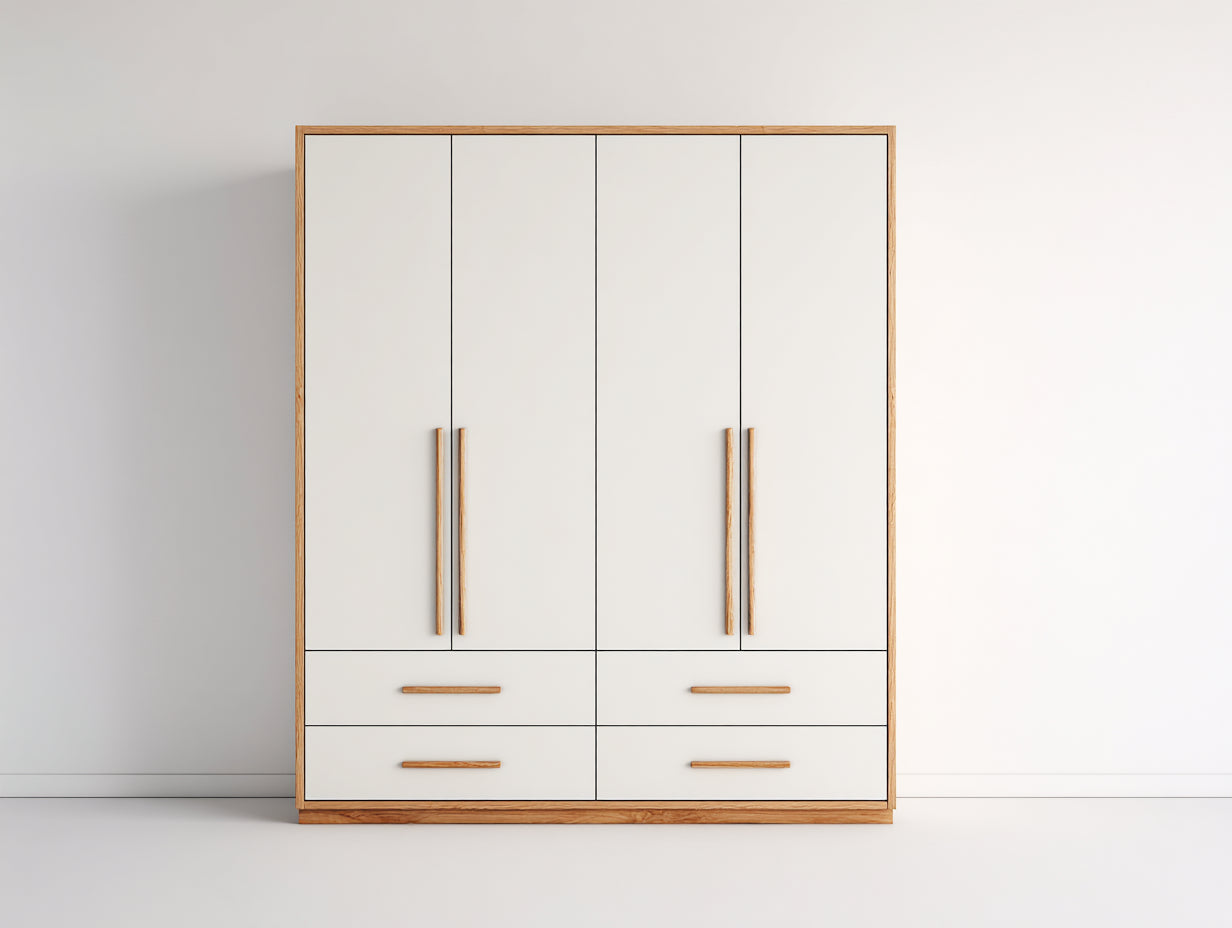 Armadio-derivato del legno-190x60x205 cm-bianco caldo-rovere naturale-contemporaneo