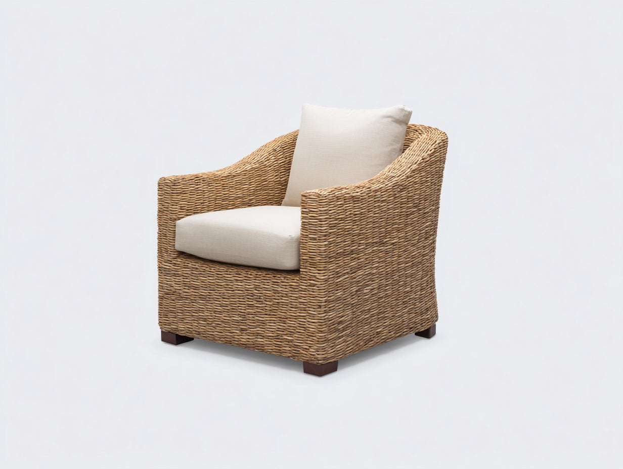 Poltrona da giardino - fibra naturale-tessuto-legno - 86x80x76 cm - beige-naturale - stile mediterraneo