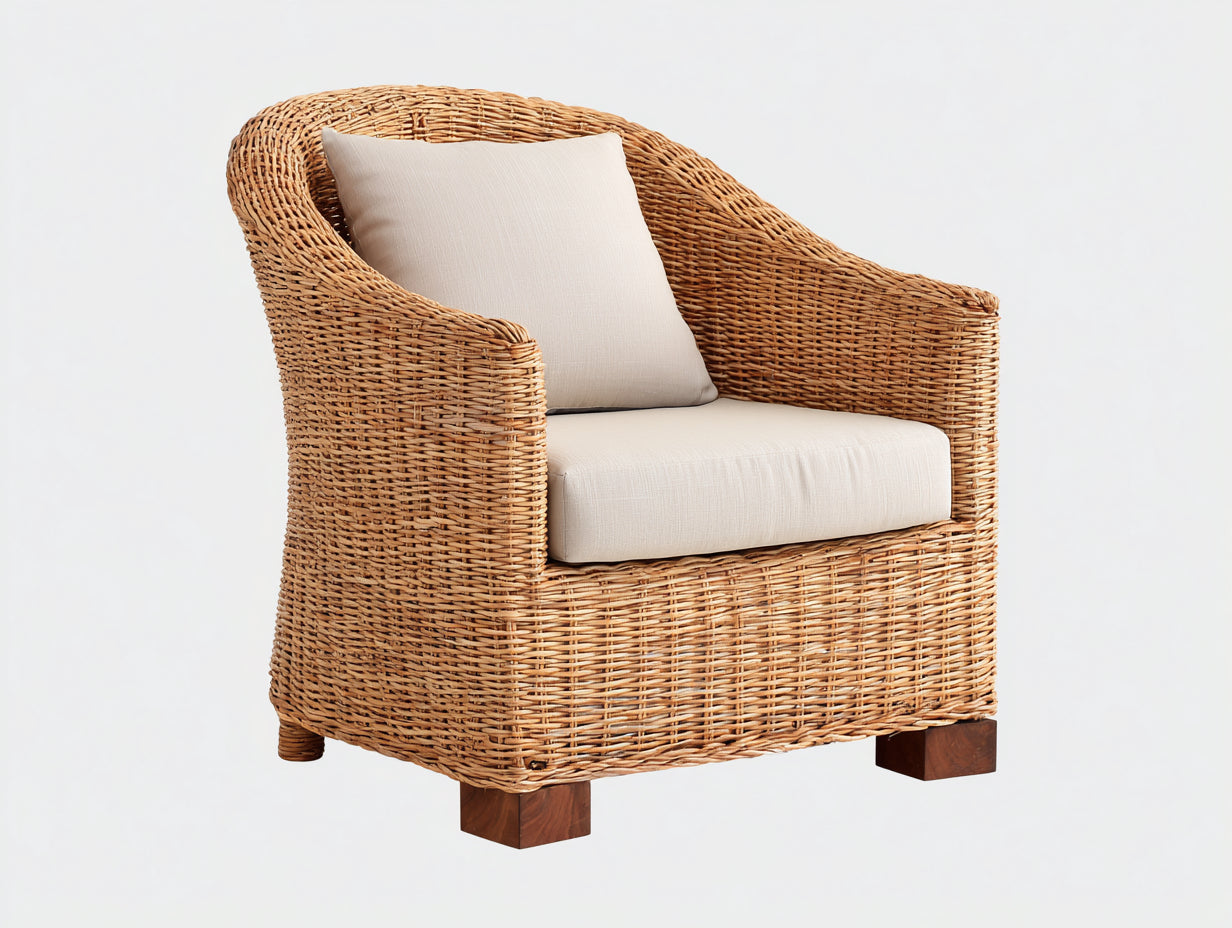 Poltrona da giardino - fibra naturale-tessuto-legno - 93x84x82 cm - beige-naturale - stile mediterraneo