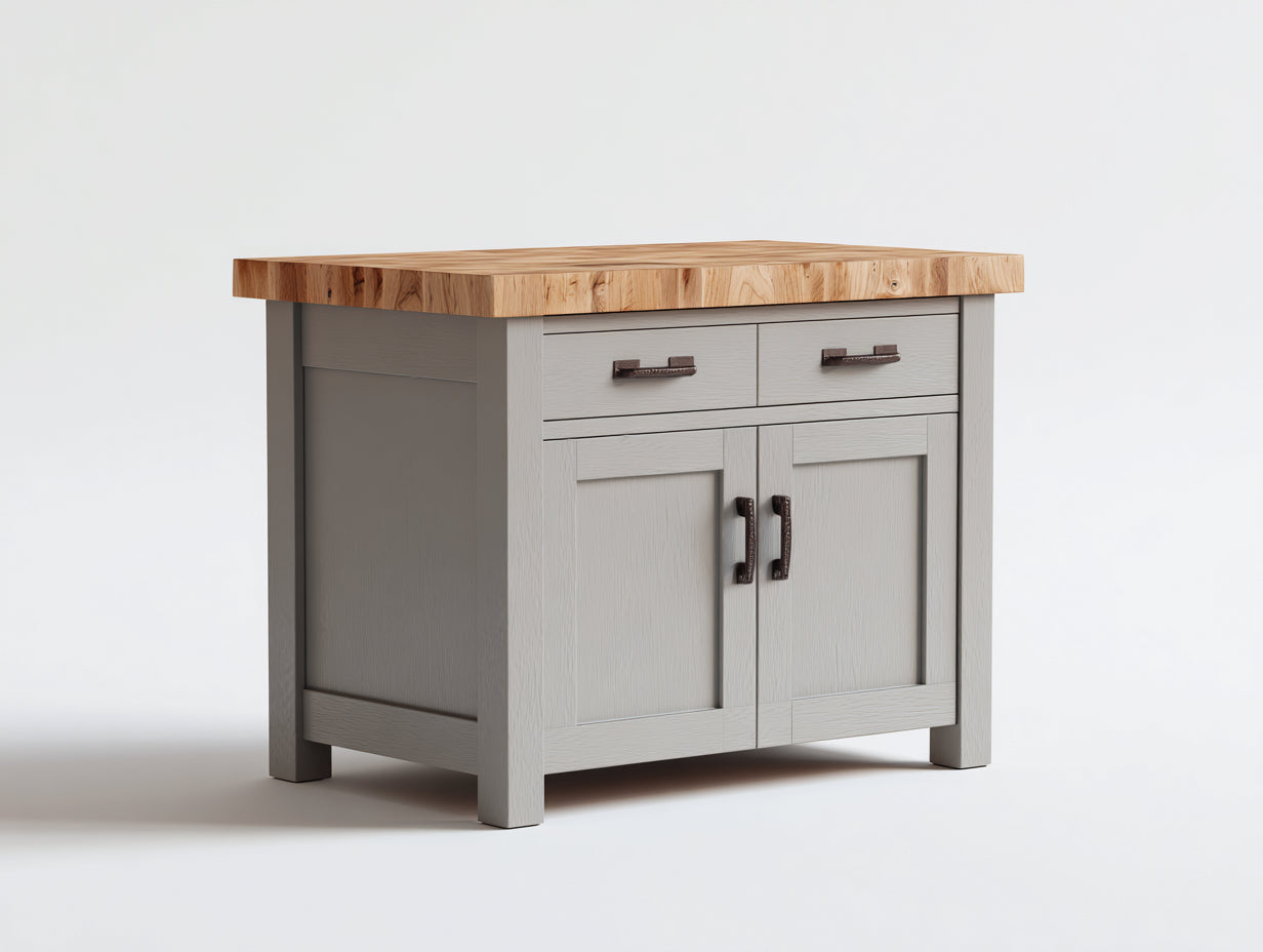 Credenza-legno massello-metallo-105x57x93 cm-grigio chiaro-naturale-moderno