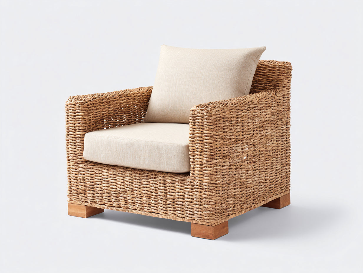 Poltrona da giardino - fibra naturale-tessuto-legno - 95x85x79 cm - beige-naturale - stile mediterraneo
